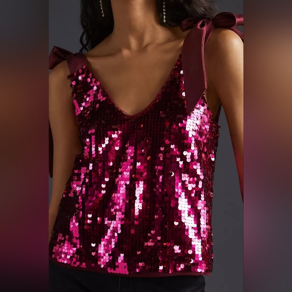 NWT Meave Anthro Barbie Pink Sequin Bow Top sz 1X - Picture 8 of 9